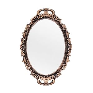 Vintage Decorative Gold Framed Mirror, Wall Hanging Mirrors & Tabletop Tray for Bedroom Living Room Dresser Decor, Oval- 9.6″ W x 14.3″ L (Bronze)