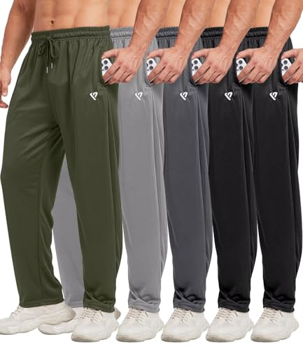 lomsoe 5 Pack Mens Sweatpants Open Bottom Joggers for Men with Zip Pockets Loose Fit Mesh Athletic Pants for Running,Casual