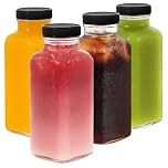 LIMILI Glass Bottles with Lids, 4pcs 300ml Reusable Wide Mouth Clear Glass Juice Bottles, for Milk, Hot Cold Drinks, Homemade Beverages (Black - 300ML)