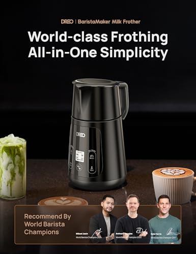 Image of DREO BaristaMaker Milk Frother, All-in-1, 27oz /800ml Hot /Cold Electric Foam Maker for Coffee, Latte Art-level Microfoam, Automatic Milk Warmer, Dairy /Plant-Based Milk, Dishwasher Safe, Black