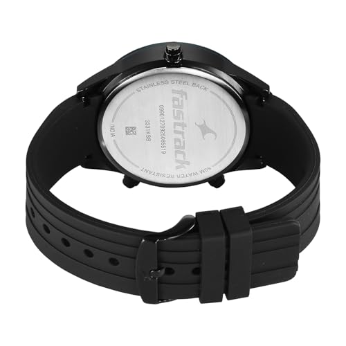 Image of Fastrack Overdrive Micromotor Quartz Analog with Black Dial Black Silicon Strap Watch for Men - 3331KP01