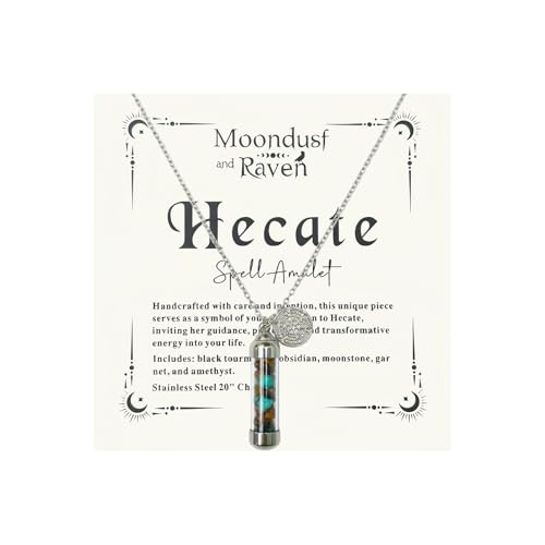 sunglnl Hecate Necklace For Women Triple Moon Goddess Stainless Steel Hekate Wheel Pendant Bottle With Moonstone Obsidian Tourmaline Witchcraft Jewelry (Silver Round Wheel)