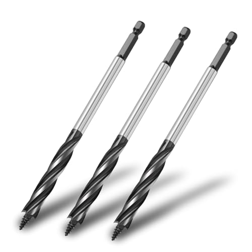hsawbit 3pcs x 8mm x 165mm Wood Drill Bit, Auger Drill Bits for Wood 1/4 Inch Hex Shank Woodworking Hole Drill Bit