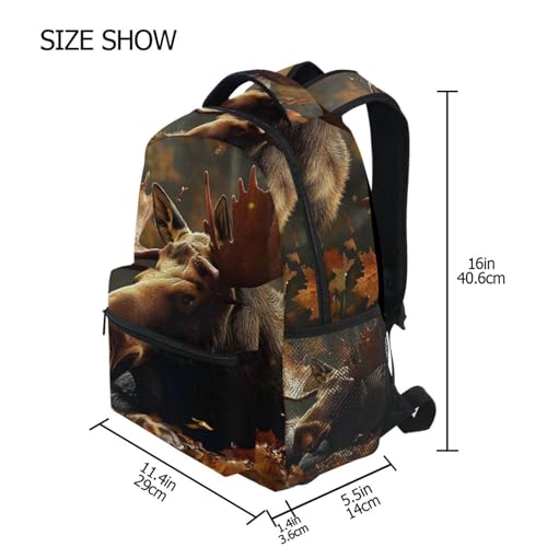 Moose Autumn Leaf Backpack Daypack Shoulder Bag Book Bag Lightweight Back Pack 11.4 ×16 Inch4