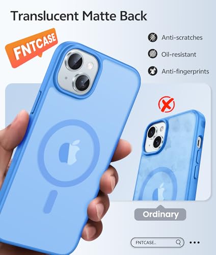 Image of FNTCASE for iPhone 15 Case: for iPhone 14 Case & iPhone 13 Case [Compatible with Magsafe] Translucent Matte Cases with [Screen Protector] Military Grade Shockproof Protective Phone Cover - Ice Blue
