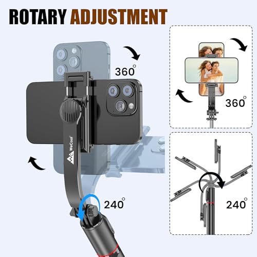 Image of WeCool Long Selfie Stick Extendable Upto 45inches with 6-Section Telescopic Height Adjustment, Detachable Mobile Holder, Compatible with GoPro /Mobile for Video & Photoshoot