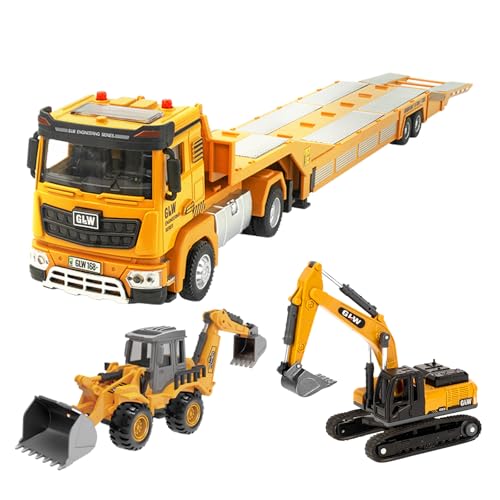 Construction Carrier Trucks Toy Set – Alloy Inertia Driving 1:40 & 1:55 Simulation Model Vehicles Toys, Including Excavator, Double Arm Excavator – Gifts for Ages 3-8, Boys and Girls