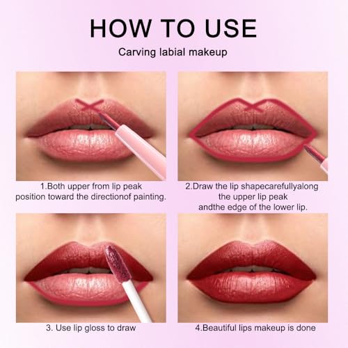 Image of evpct Dark Red Metallic Glitter Lip Liner and Lipstick Combo Lip Gloss Stain Set Makeup for Women Long Lasting Waterproof 24, Wine Red Frosted Metallic Shimmer Glossy Chrome iridescent Liquid Lipstick