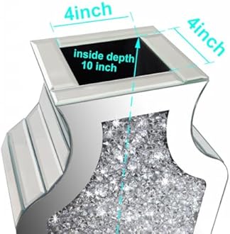 Allartonly Floor Crushed Diamond Mirrored Vase 27" Tall, Crystal Silver Glass Decorative Mirror Large Size Luxury for Home Decor. Can't Hold Water.