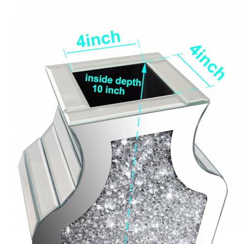 Allartonly Floor Crushed Diamond Mirrored Vase 27" Tall, Crystal Silver Glass Decorative Mirror Large Size Luxury for Home Decor. Can't Hold Water.