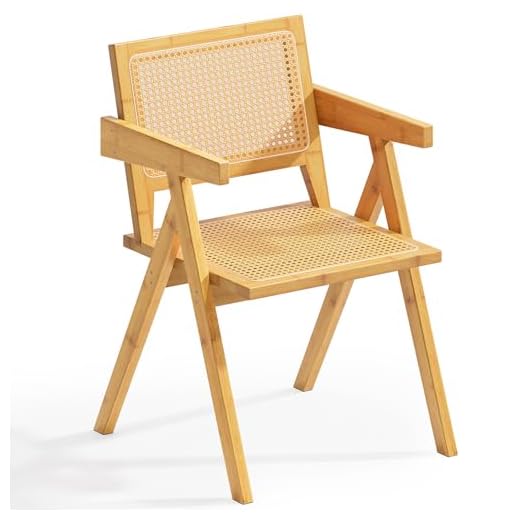 Youpehom Rattan Chairs, Bamboo Rattan Dining Chair, Solid Wood Comfy Armchairs, Woven Cane Back, Mid Century Modern Armchair, Vintage Decorative Boho Chair for Kitchen, Bedroom, Living Room, Entryway