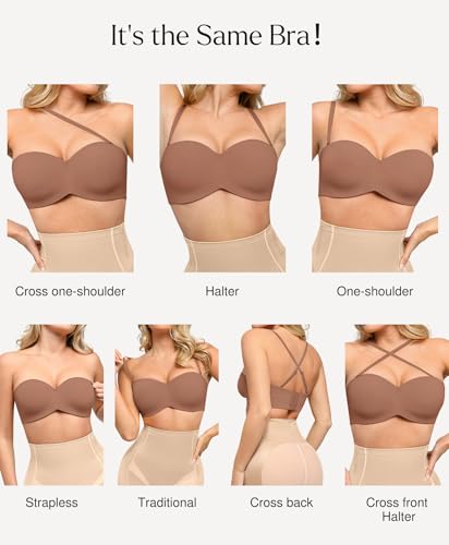 Popilush Strapless Push Up Minimizer Bras for Women Bandeau Support Unlined Bra Underwire Everyday Bras Tube Top2