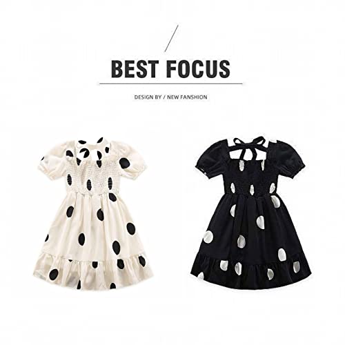 Moonker Girls' Clothes Big Children's Dress Short Sleeved Square Neck Dress Polka Dot Dress Summer Dress Girls4