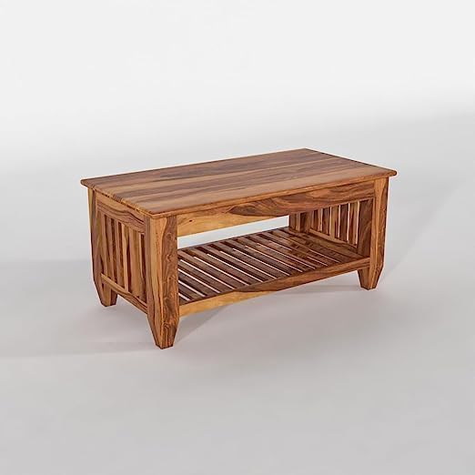 Image of Solid Sheesham Wooden Centre Table Coffee Table & Sofa Center Table Teapoy for Hallway Decor - Wooden Coffee Table for Living Room Home Furniture Decor (Honey)