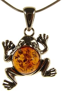 BALTIC AMBER AND STERLING SILVER 925 FROG PENDANT NECKLACE - 14 16 18