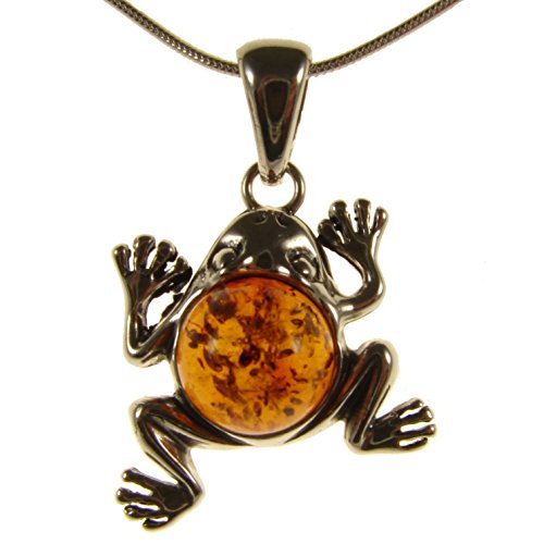 BALTIC AMBER AND STERLING SILVER 925 FROG PENDANT NECKLACE - 14 16 18