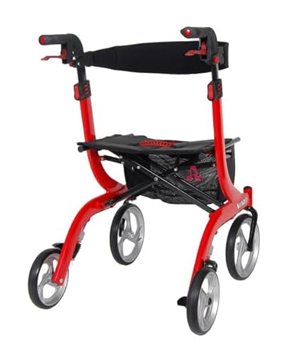 Nitro Rollator Lightweight Folding 4 Wheel Walking Frame Mobility Aid - Choice of Size and Colour (Red, Medium) - 6