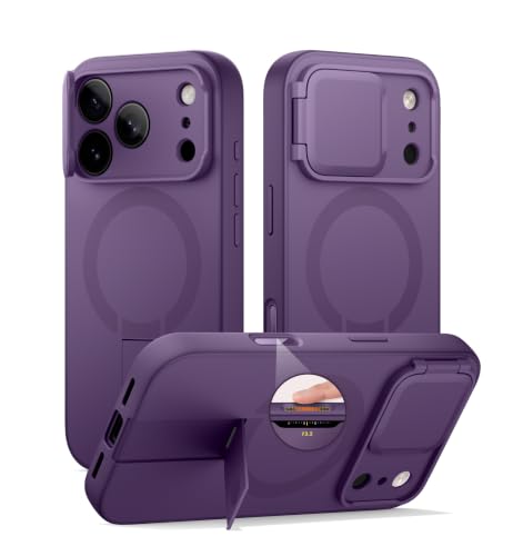Image of SURITCH for iPhone 17 Pro Max Case with Camera Control Cover, Camera Cover and Adjustable Kickstand, Compatible with MagSafe, Shockproof Bumper Protective Cases 6.9 Inch, Dark Purple