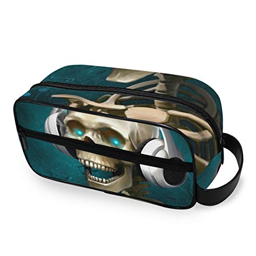 Preisvergleich Produktbild LZXO Kosmetiktasche zum Aufhängen, cooles Skelett, Musik, Kopfhörer, Reise, Kulturbeutel, Kosmetiktasche, Kosmetiktasche mit Reißverschluss, professionell, tragbar, für Herren und Damen und Kinder.