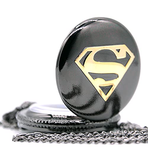 Fashion Cool Black Quartz Mens Pocket Watch Pendant with Necklace Chain&Pocket Chain&Box Gifts