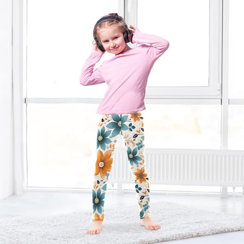 Girls' Leggings Flowers Floral Orange Blue Kids Yoga Tights Pants 1 Pack 208514524