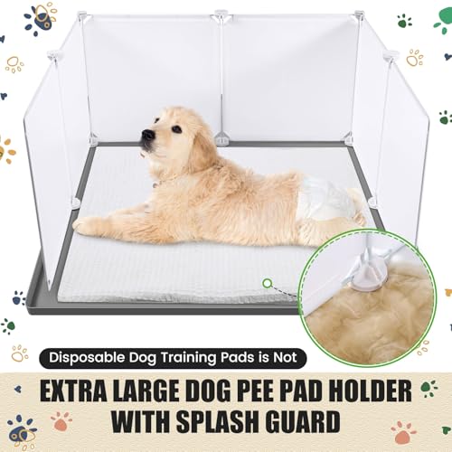 Cosblank 24\" x 24\" Dog Litter Box with High Walls Silicone Pee Pad Holder Tray with Pee Splash Guard No Spill Potty Pad Holder High Edge small Dog Toilet with 10 Holder Clamps for Puppy Potty Training