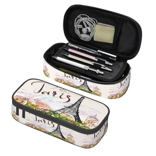 Image of Paris Romantic Eiffel Tower Pencil Case Organizer Big Capacity Pencil Pouch Stationery With Zipper School Supplies Pencil Bag For Girls Boys Office