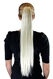 Platinblondes Haarteil (Zopf) mit langen, glatten Haaren. Die Haarverlängerung wird mit einer Butterfly-Klammer befestigt. Länge: ca. 65 cm. Farbton: 613.