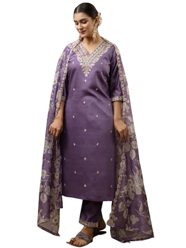 Image of VredeVogel Kurta Set with Dupatta | Embroidered Viscose Rayon Kurta Pant Set for Women | Women's Ethnic Casual Kurti Set