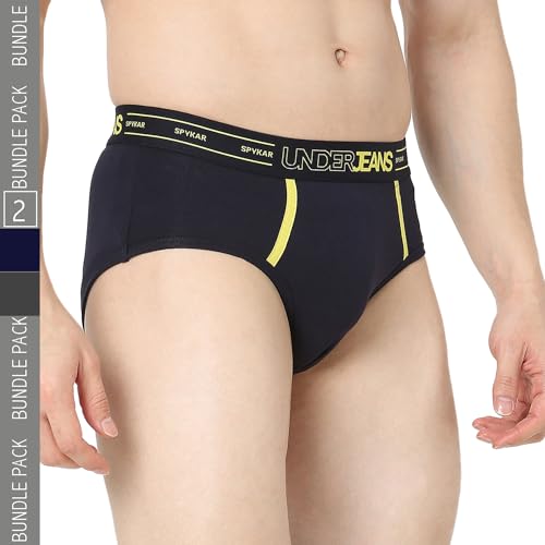 Image of Underjeans by Spykar Men Premium Pack of 2 Navy- Dark Grey Brief