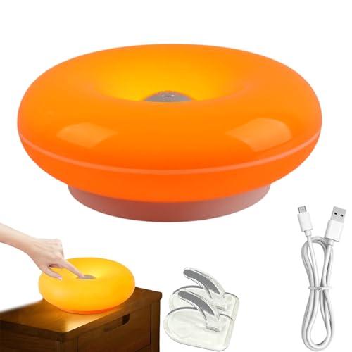 mugliau Creative Orange Donut Atmosphere Lamp Rechargeable Orange Donut Wall Lamp with Abs Shade 3-Colors Touch Donut Light for Bedroom and Desk Novel Art Deco Lamp (Orange Rechargeable Version)