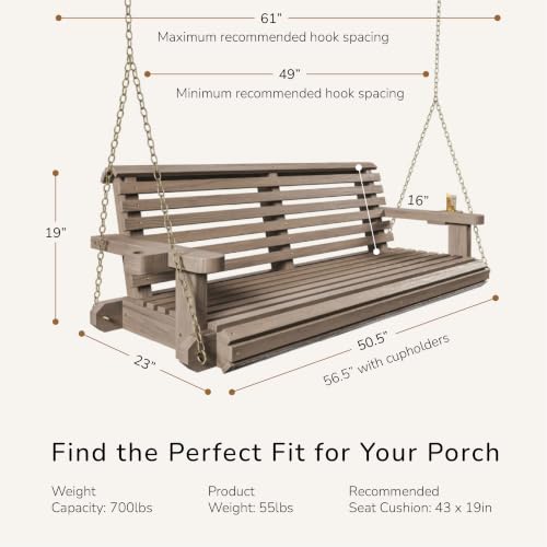 Image of Porchgate Amish Heavy Duty 800 Lb Roll Comfort Treated Porch Swing W /Chains (4 Foot, Warm Walnut Stain)