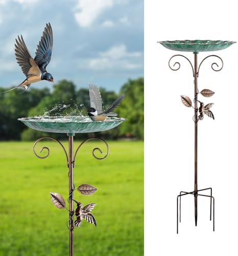 metal bird baths rust proof that will change your garden forever 7 Small Metal Bird Bath for Outside, 10" Dia Bowl Bird Baths Feeder Bowl for Outdoors, Vintage Birdbaths Standing for Garden Patio Yard Lawn Decor (Green)