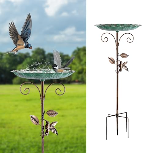 Small Metal Bird Bath for Outside, 10' Dia Bowl Bird Baths Feeder Bowl for Outdoors, Vintage Birdbaths Standing for Garden Patio Yard Lawn Decor (Green)