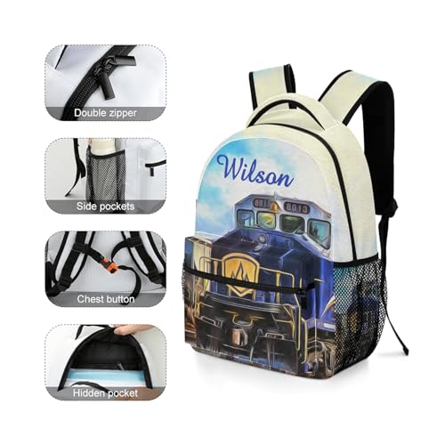 Custom Backpack School Bag for Girls Boys Kids, Train Art Bookbag with Name, Customize Back Pack, Fashion, Adjustable Shoulder Straps3