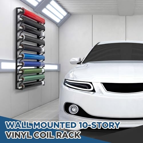 Image of 10 Roll Vinyl Roll Holder Adjustable Metal Vinyl Rack Wall Mount for Car Wrap Material Transfer Paper Tape Wallpaper Window Film Garage Workshop, Bracket Only