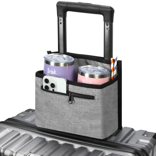 ZHCHG Luggage Travel Cup Holder Attachment for Suitcase Drink Carrier Caddy, Coffee Mug and Tumblers, Traveler Carry on Hands Free Accessory- Gifts for Flight Attendants Travelers Accessories