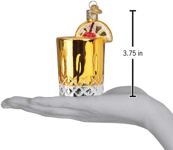 Miniatura 3 de Old World Christmas Adorno de Vidrio Soplado Whiskey Sour para Árbol de Navidad, Decoración Navideña Artesanal, Colección de Bebidas para Adultos