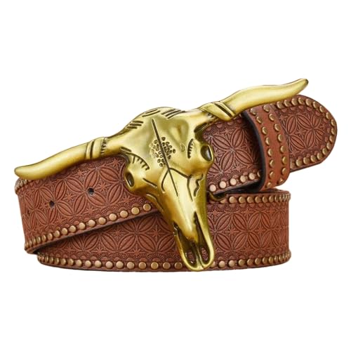 Image of 1PCS Western Cowboy Belt Buckles for Men PU Leather Buckle Belt Vintage Bullhead Belt 125cm /4.1ft