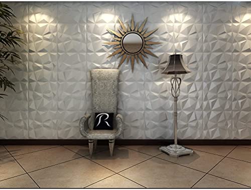 Image of 3D PVC Wall Panels - White Color Diamond Design Stone Style Wall Poster, Wallpaper, PVC for Bedrooms, Living Room, Kids Room Home Decor Stickers (50 x 55cm)