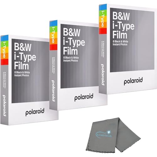 Polaroids Black & White Instant Film 3 Pack 24 Photos B&W Film Works with Polaroid i-Type Cameras Now Now+ I-2 & Lab Bundle with a Lumintrail Lens Cleaning Cloth