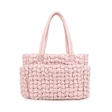 Puffer Tote Diaper Bag for Women, Multifunction Lightweight Fashion Quilted Mommy Tote Bag (Pink)