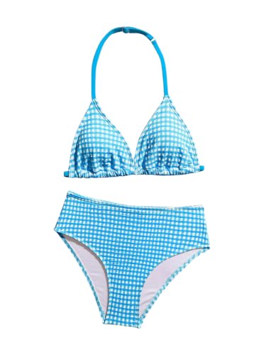 Image of RoseSeek Girl's Tie Dye Smocked 2 Piece Swimwear Sets Backless Halter Bikini Cute Brief Bathing Suit