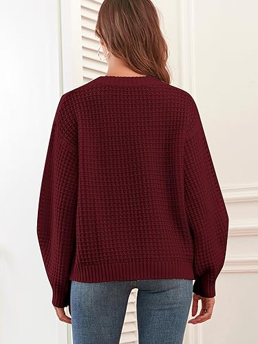 Image of ZAFUL Womens Sweater Cable Knit Oversized Sweaters Crewneck Long Sleeves Casual Knit Pullover Tops