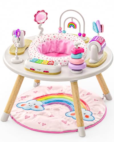 Little Acorn, 4-in-1 Baby Activity Center | Montessori-Inspired Design | 8 Interactive Toys | Tummy Time, Exersaucer & Toddler Table | Shower Gift | Essential (Rainbow)