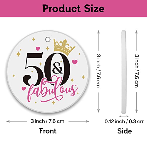 Rewidparty Fabulous 50Th Birthday Ornaments Gifts Keepsake Sign Round Plaque Happy For 50 Years Birthday Gifts Idea Christmas Decoration 3" Circle Ceramic Ornament With Gold Ribbon & Gift Box #TOP2