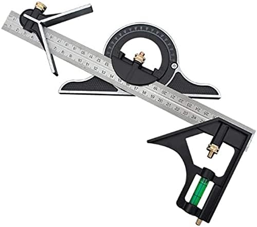 Combination Square 12” Horizontal Square Stainless Steel Multi-Function Carpentry Squares Right 90° Angle Ruler Woodworking Square Adjustable & Protractor Level Measure Measuring Set 4 Pieces