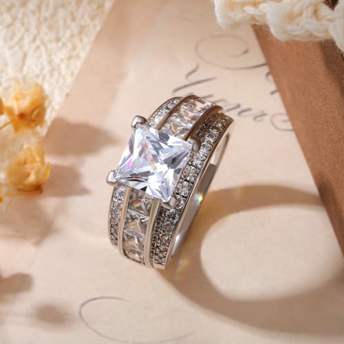 Jeulia Classic Princess Cut Sterling Silver Ring Cubic Zirconia Wedding Diamond Band Rings Engagement Bridal Anniversary Rings for her2