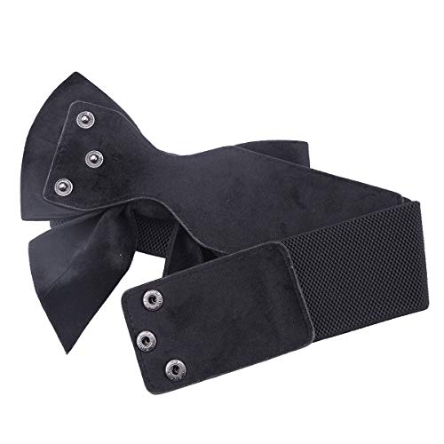 Samtree Elastic Waist Belt, Solid Color Bowknot Button Wide Cinch Belts For Dress(Black) #TOP3