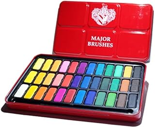Major Brushes Artist Watercolour Paint Tin 36 Blocks Red Metal Lid